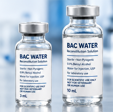 Precision BAC Water 3 mL and 10 mL Reconstitution Solution Vials in laboratory setting
